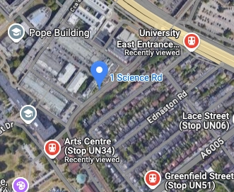 Nearest public transport is Arts Center, University East Entrance, Greenfield Street.